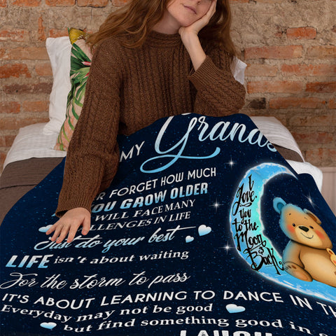 Grandsons Gifts, As You Grow Older You Will Face Many Challenges In Life Bear And Photo, Personalized Blanket, Gifts For Grandson From Grandma,Fleece Sherpa Blanket, Gifts For Christmas