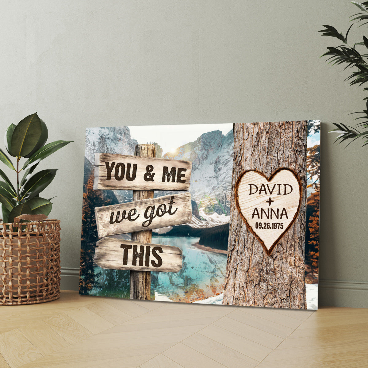 You & Me, We Got Rustic Wood Sign And Tree Heart Design, Personalized Canvas Wall Art, Gifts For Him Her From Darling, Poster Prints Wall Decor, Gifts For Valentine Anniversary