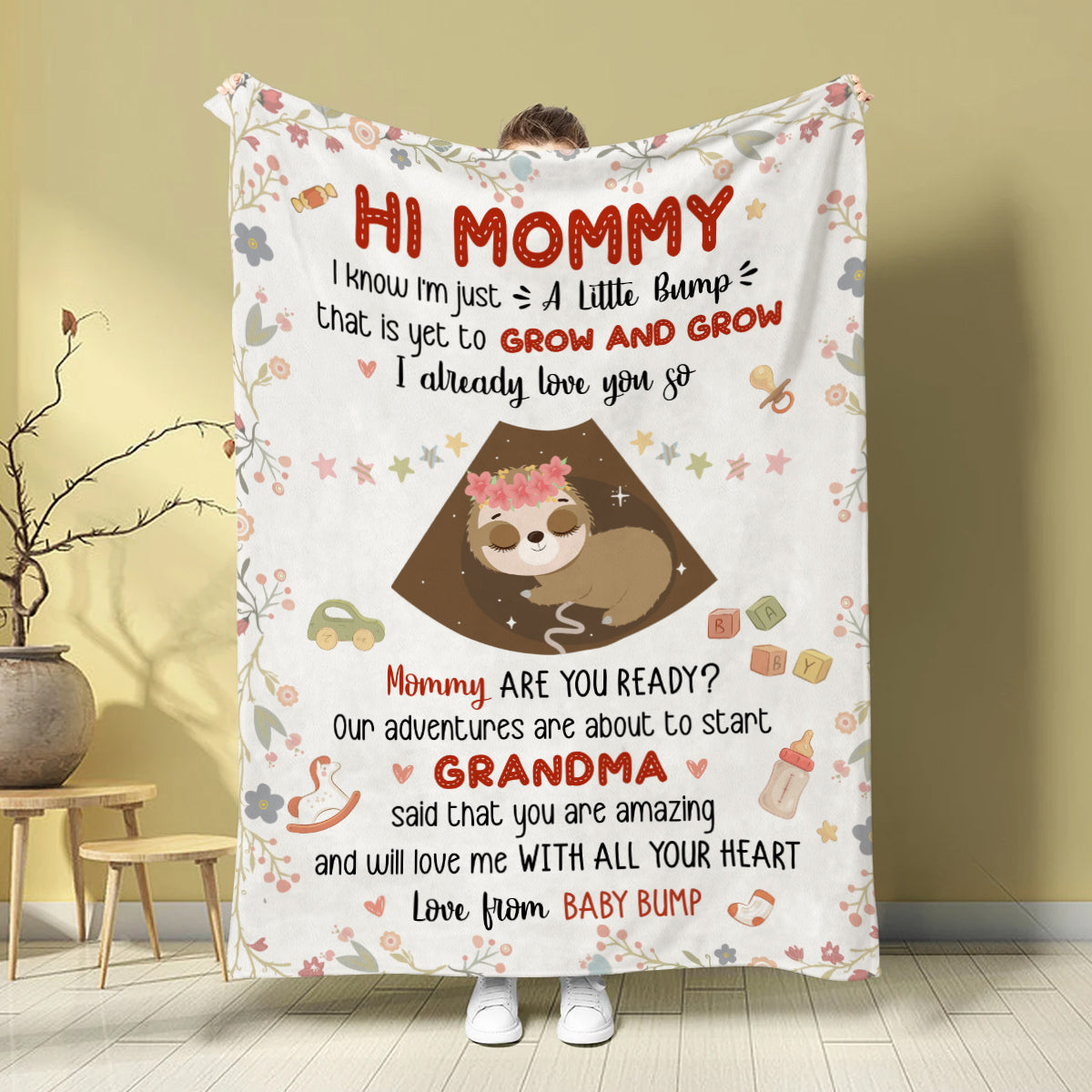 Mom To Be Gifts, I Already Love You Cute Baby Sloth Sleeping Ultrasound Mommy's Tummy , Personalized Blanket, Gifts For Mom To Be, Fleece Sherpa, New Mother Blanket For Mother's Day