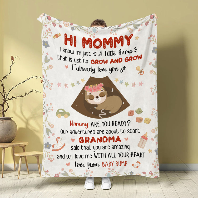 Mom To Be Gifts, I Already Love You Cute Baby Sloth Sleeping Ultrasound Mommy's Tummy , Personalized Blanket, Gifts For Mom To Be, Fleece Sherpa, New Mother Blanket For Mother's Day