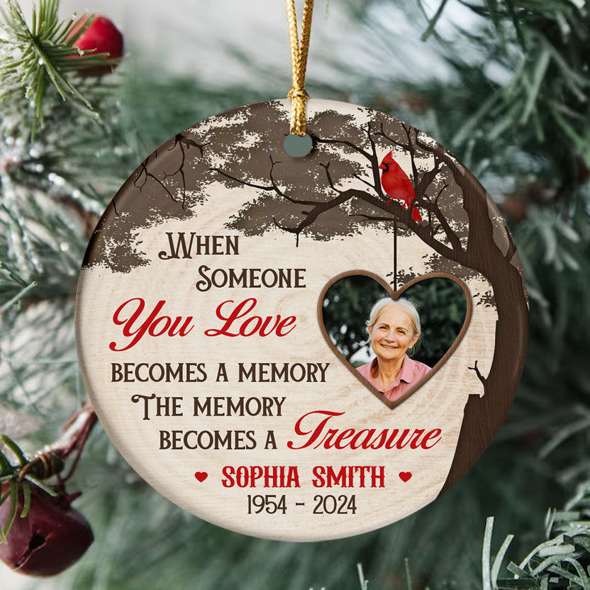 Sympathy Memorial Ornament, When Someone You Love Becomes A Memory Wooden Vintage Heart Photo, Gifts For Loss Of Mom Dad, Xmas Tree Decoration, Funeral Gifts For Anniversary