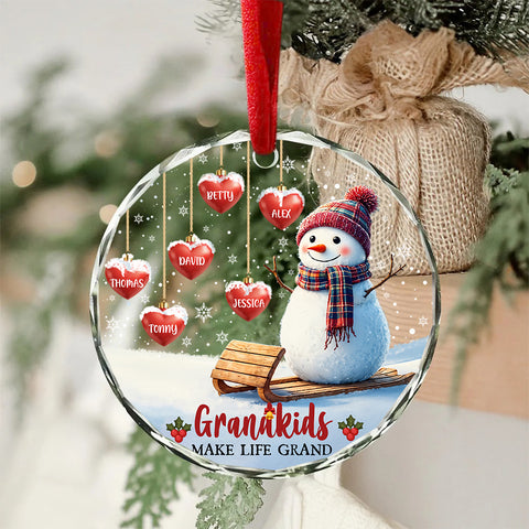 Grandma Gifts, Grandkids Make Life Grand Hearts With Names Snowflakes Grandma Grandpa Grandkids Circle Glass Ornament, Personalized Christmas Ornament, Gifts For Nana From Grandchildren