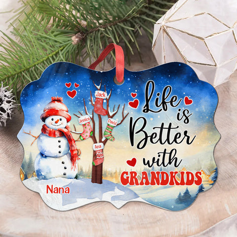 Gifts For Grandparents, Cute Stock Tree Life Is Awesome With Grandkids, Personalized Christmas Ornament, Gifts For Mimi From Grandkids, Xmas Tree Hanging Keepsake Medallion Aluminum