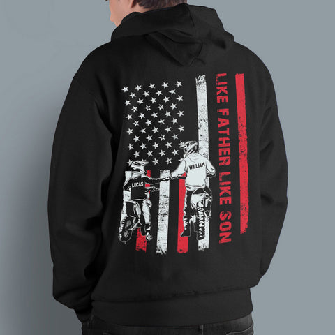 Personalized T-Shirt For Daddy From Children Gifts For Dad Like Father Like Son Like Daughter Motocross Biker Flag Back Side Printed Custom Name Short Sleeve Tops Tee Shirt