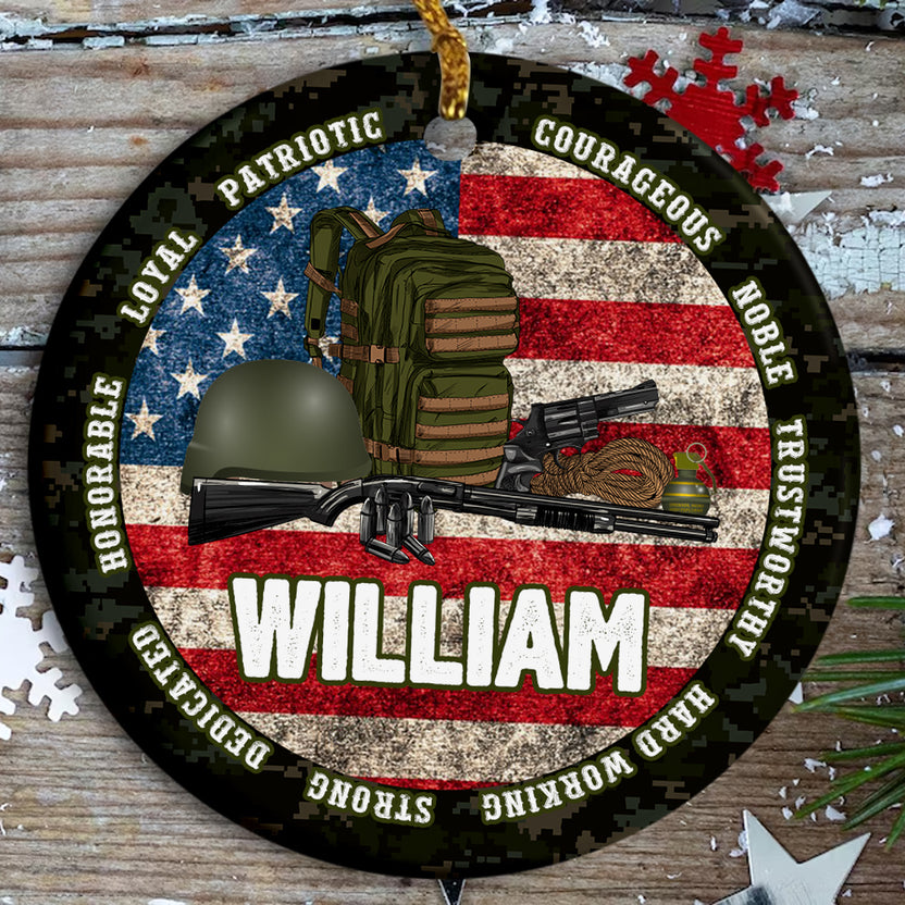 Personalized Veteran Ceramic Ornament, Custom Military Christmas Tree Plastic Ornament, Military Christmas Decor, Gift For Dad, Son, Husband
