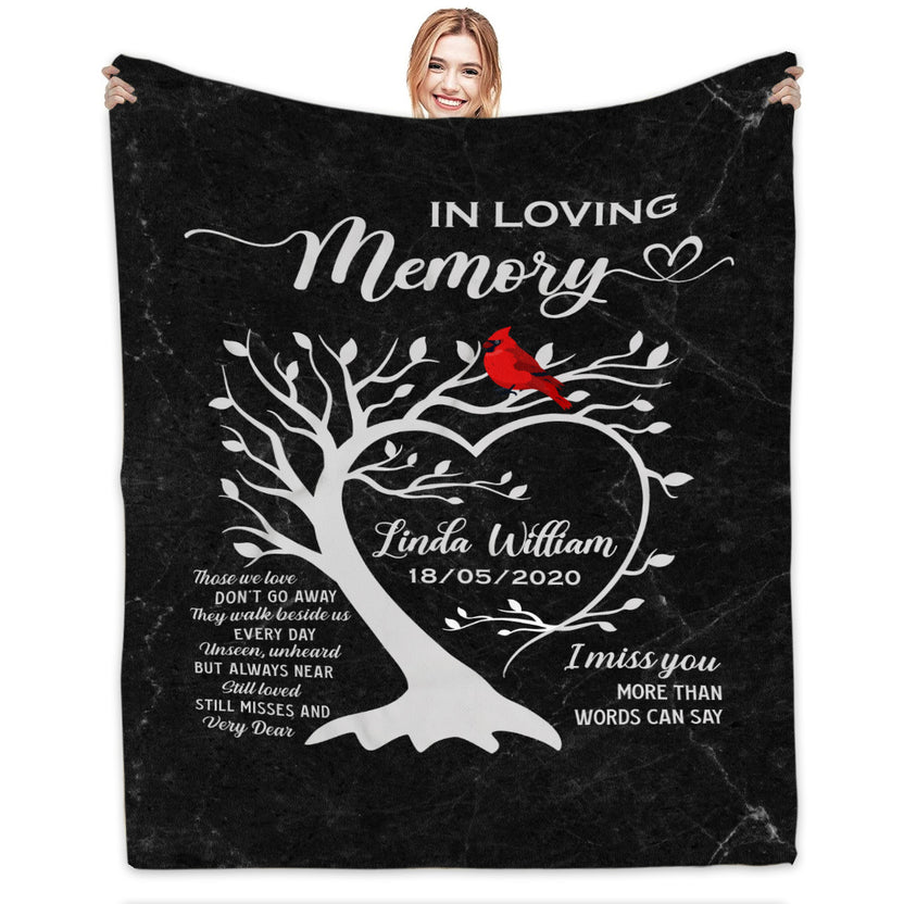 Sympathy Gifts Ideas, Personalized Memorial Blank, Unseen Unheard But Always Near Red Bird, Loss Of Mom Dad Blanket, Fleece Sherpa, Grieving Gifts For Anniversary