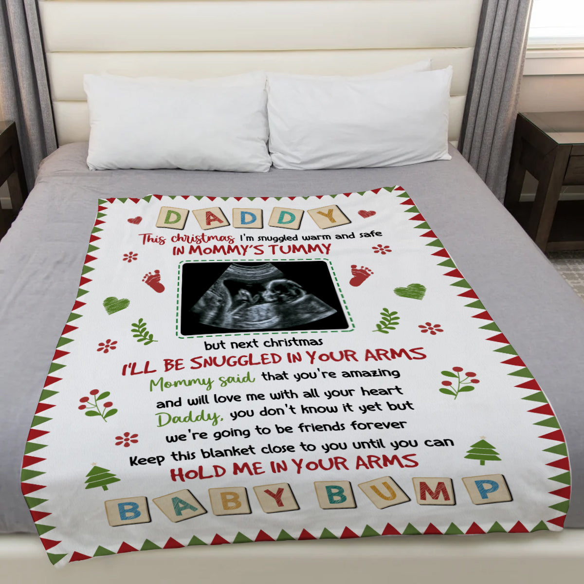 New Dad Gifts, This Christmas I'm Snuggled Warm And Safe In Mommy's Tummy Baby Ultrasound, Personalized Blanket, Gifts For New Daddy, Fleece Sherpa Blanket, Gifts For Xmas
