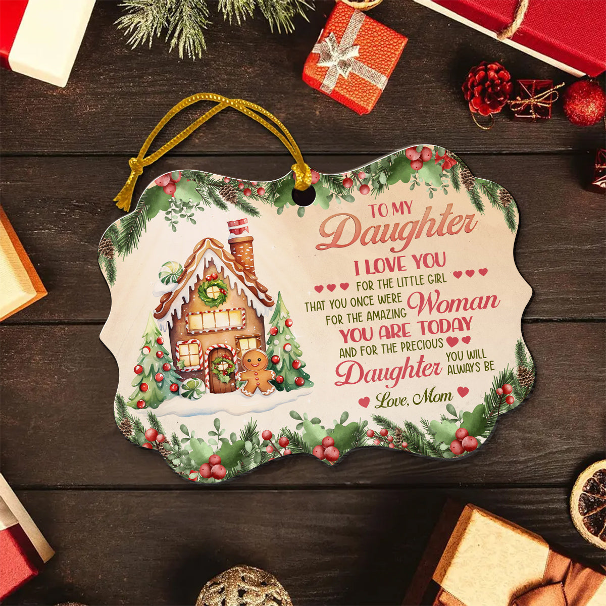 Cookie House Precious Daughter, Mom To Daughter Gingerbread House Aluminum Ornament, Christmas Tree Holiday Decoration, To My Daughters Keepsake Ornament, Gifts For Girl