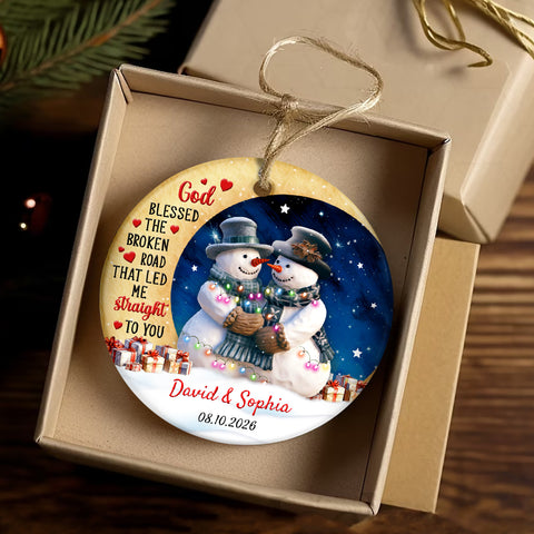 God Blessed The Road That Led Me To You Cute Couple Crescents Moon, Personalized Name Christmas Ornament For Couples, Christmas Tree Decoration, Personalized Ornament, Gifts For Him Her