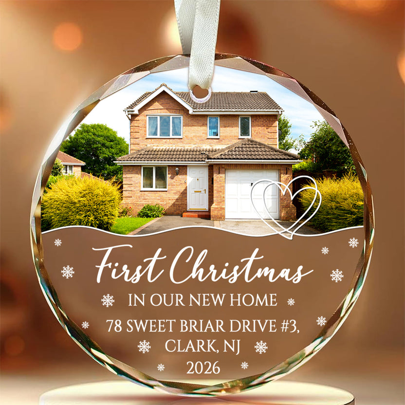 Personalized  Housewarming Gifts New Home Gifts First Christmas In Our New Home Circle Glass Ornament, Custom Housewarming Keepsake, Tree Decoration, House Holiday Decoration