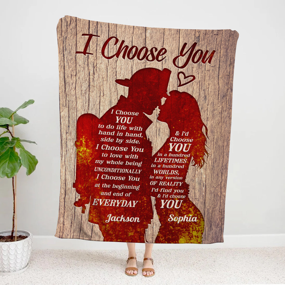 Firefighter Fireman & His Girlfriend/ Wife Silhouette Vintage I'd Find You & I'd Choose You, Personalized Blanket, Gifts For Him Her From Honey, Custom Fleece Sherpa Blanket