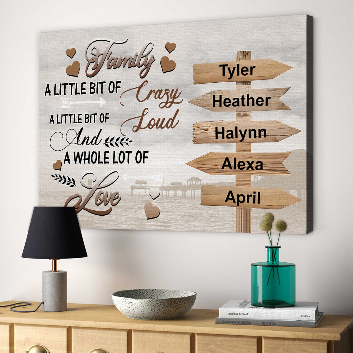Personalized Canvas Wall Art For Parents From Kids Child Family A Little Bit Of Crazy Whole Lot Of Love Custom Multi Name Poster Prints Home Decor Family Gifts For Mom Dad On Christmas