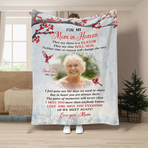 Sympathy Gifts, Memorial Blanket With Photo, Memorial Photo Upload For My Mom In Heaven Till We Meet Again, Loss Of Loved Ones Blanket, Fleece Sherpa, Funeral Gifts For Anniversary