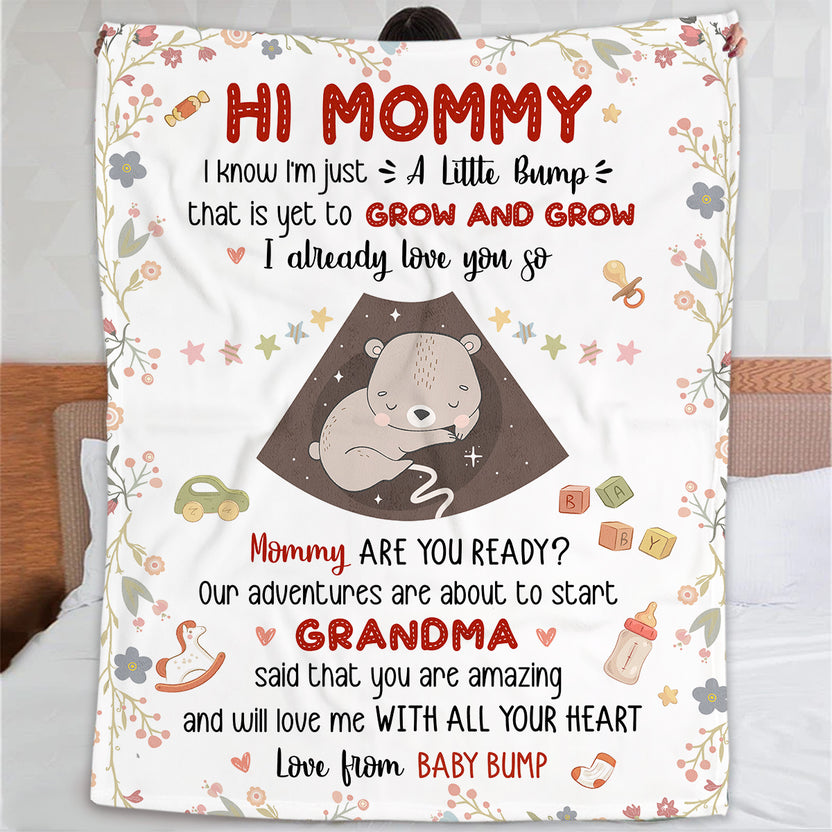 Mom To Be Gifts, I Already Love You Floral Cute Baby Bear Sleeping Ultrasound Mommy's Tummy Blanket For New Mom Mother's Day
