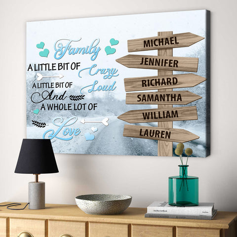 Personalized Canvas Wall Art For Mom Dad Kids From Son Daughter A Little Bit Of Crazy Loud Winter Street Sign Custom Multi Name Poster Prints Home Decor Family Gifts For Mom Dad