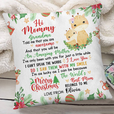 Personalized Square Pillow For New Mom From Family Pregnancy Gifts Grandma Told Me That You Are Awesome Merry Christmas Giraffe Custom Name Double Sided Sofa Couch Cushion On Christmas