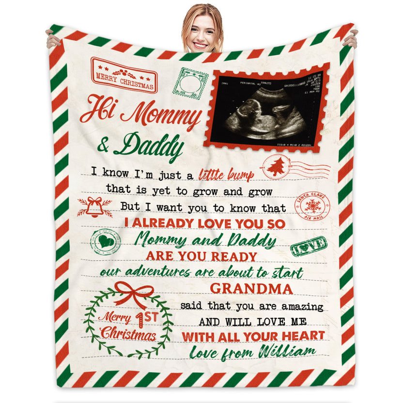 Personalized Blanket For Mommy Daddy From Grandma Bump New Parents Gifts I Want You To Know That I Already Love You Sonogram Image Custom Name Fleece Sherpa Blanket Gifts For Christmas