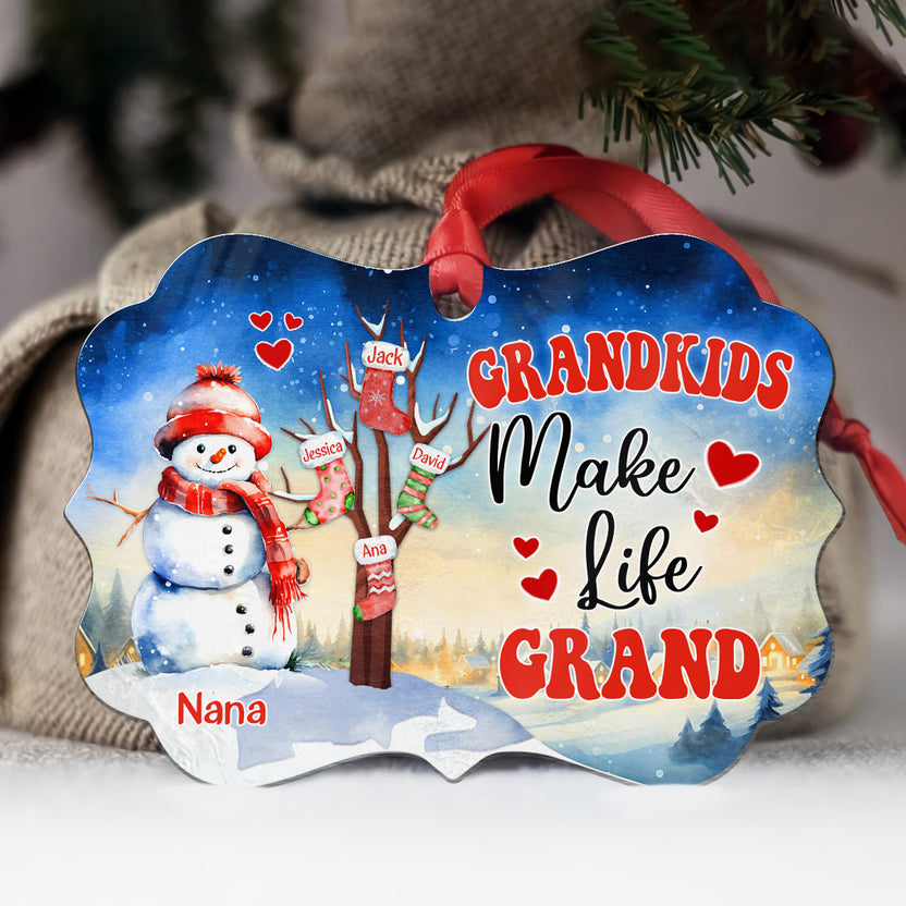 Gifts For Grandma, Cute Stocking In Xmas Tree Grandkids Make Life Grand, Personalized Christmas Ornament, Gifts For Gigi From Grandkids, Xmas Tree Hanging Medallion Aluminum Ornament