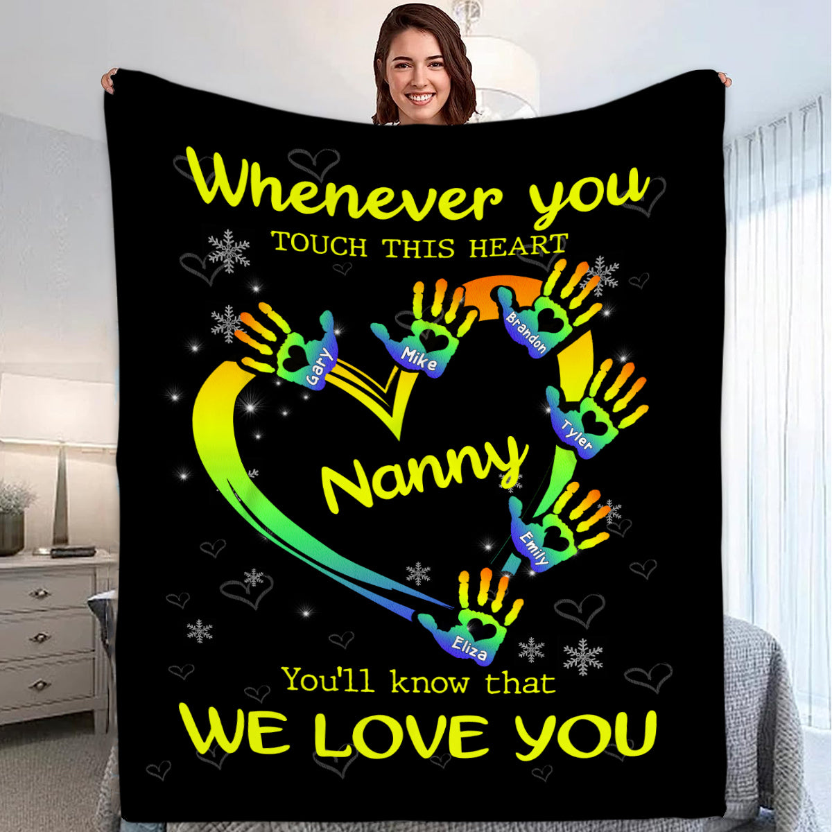 Grandma Gifts, Whenever You Touch This Heart Handprint Printed, Personalized Blanket, Gifts For Abuela From Grandchild, Custom Fleece Sherpa Blanket, Gifts For Christmas Xmas