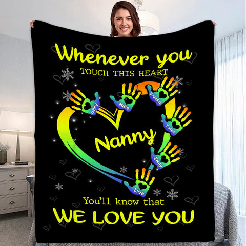 Grandma Gifts, Whenever You Touch This Heart Handprint Printed, Personalized Blanket, Gifts For Abuela From Grandchild, Custom Fleece Sherpa Blanket, Gifts For Christmas Xmas