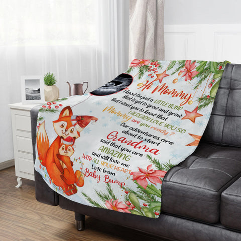 Fox Pregnancy Announcement Blanket From Baby Bump Hi Mommy, Ultrasound Reveal Gifts New Mom And Father, Soft Blanket For Expecting Mother, Cute Christmas Keepsake Gifts For New Parents