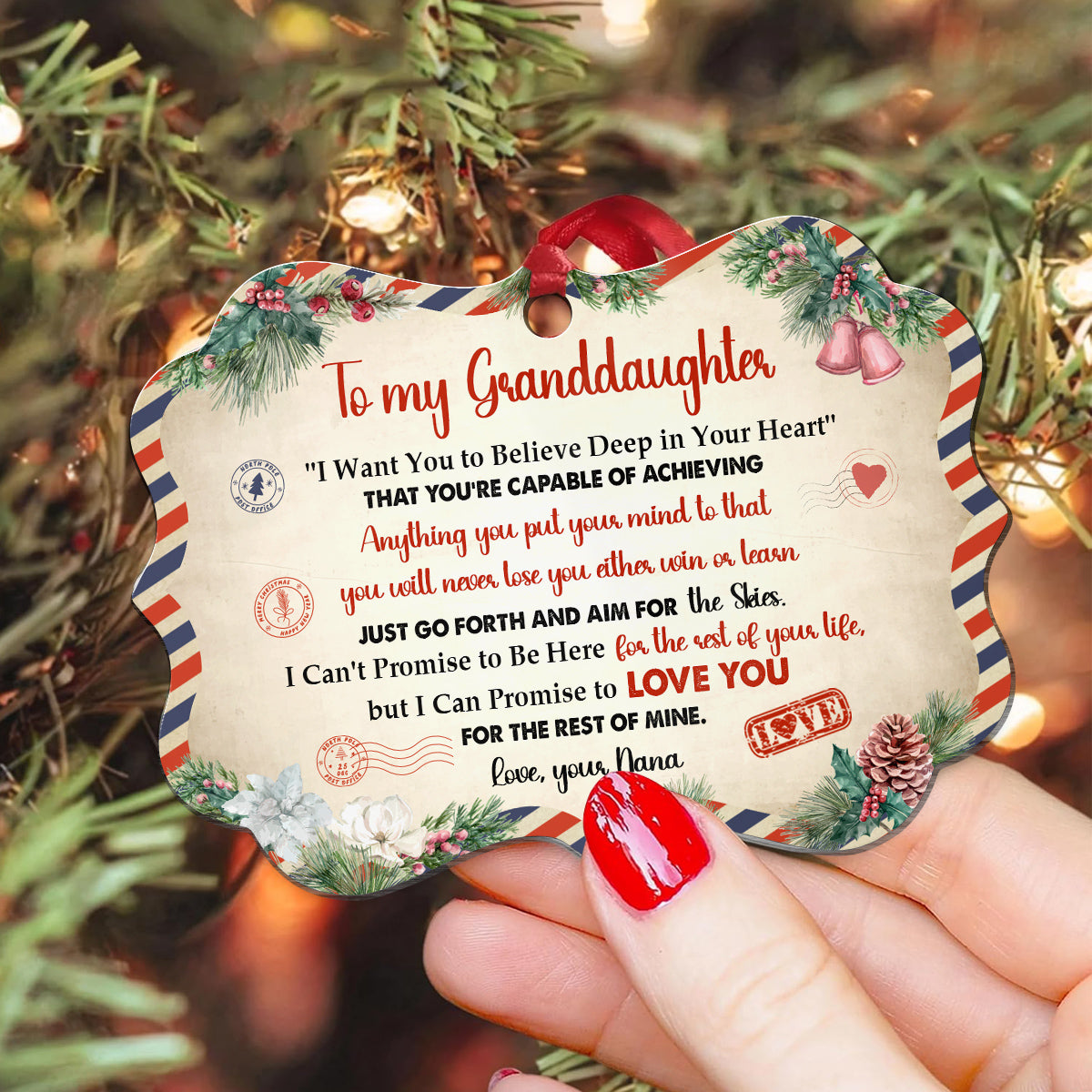 Granddaughter Gifts, Airmail Letter Just Go Forth And Aim For The Skies Medallion Aluminum Ornament For Baby From Mimi, Xmas Tree Decor, Gifts Holiday Winter Xmas Christmas Tree Hanging