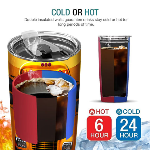 Personalized Tumbler For Men Dad Husband Coworker From Family Friends Custom Name Tumbler, Insulated Stainless Steel Travel Cup, School Bus Front And Back View Design, For Teacher