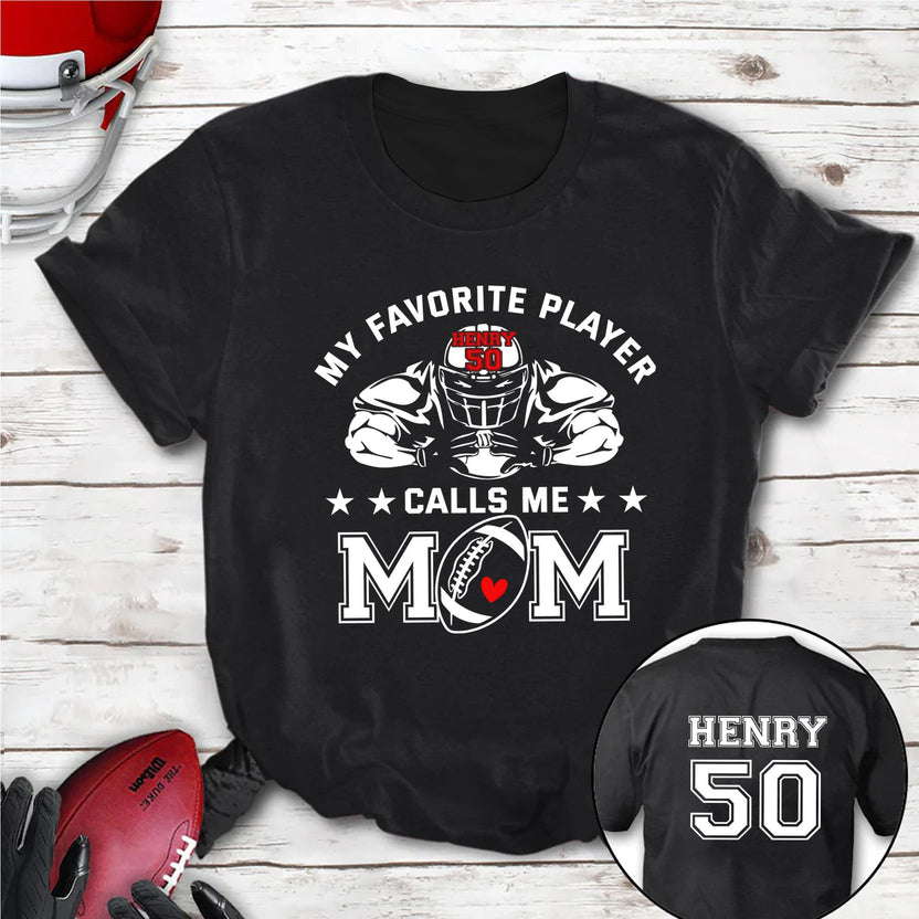 Personalized T-Shirt For Mommy From Son Boy Kids Football Gifts He Calls Me Mom Football Fan Football Family Mother Football Games Day Custom Title And Number Short Sleeve Tops Tee