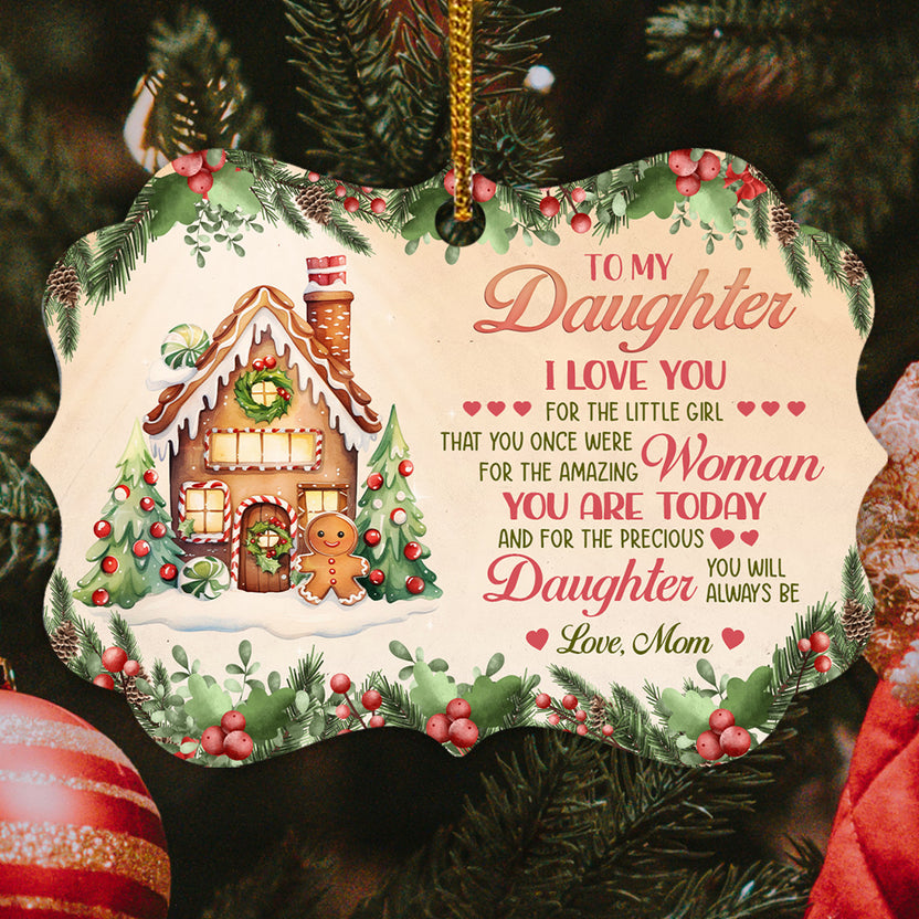 Cookie House Precious Daughter, Mom To Daughter Gingerbread House Aluminum Ornament, Christmas Tree Holiday Decoration, To My Daughters Keepsake Ornament, Gifts For Girl