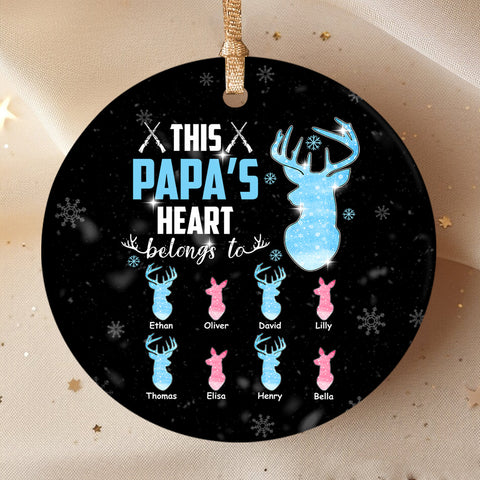 Gifts For Grandpa, This Papa's Heart Belongs To Grandkids Deer Bulk Doe, Personalized Christmas Ornament, Gifts For Hunting Lovers Papa From Kids, Xmas Tree Decor, Gifts For Christmas