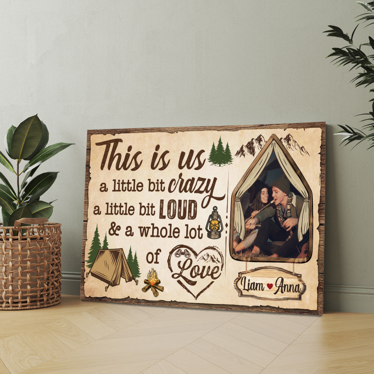 Rustic Tent Camping Couple Canvas Print, A Whole Lot Of Love Wording, Personalized Name Cabin Home Decor Canvas Wall Art, Gifts For Him Her Poster Prints Decor, Gifts For Valentine
