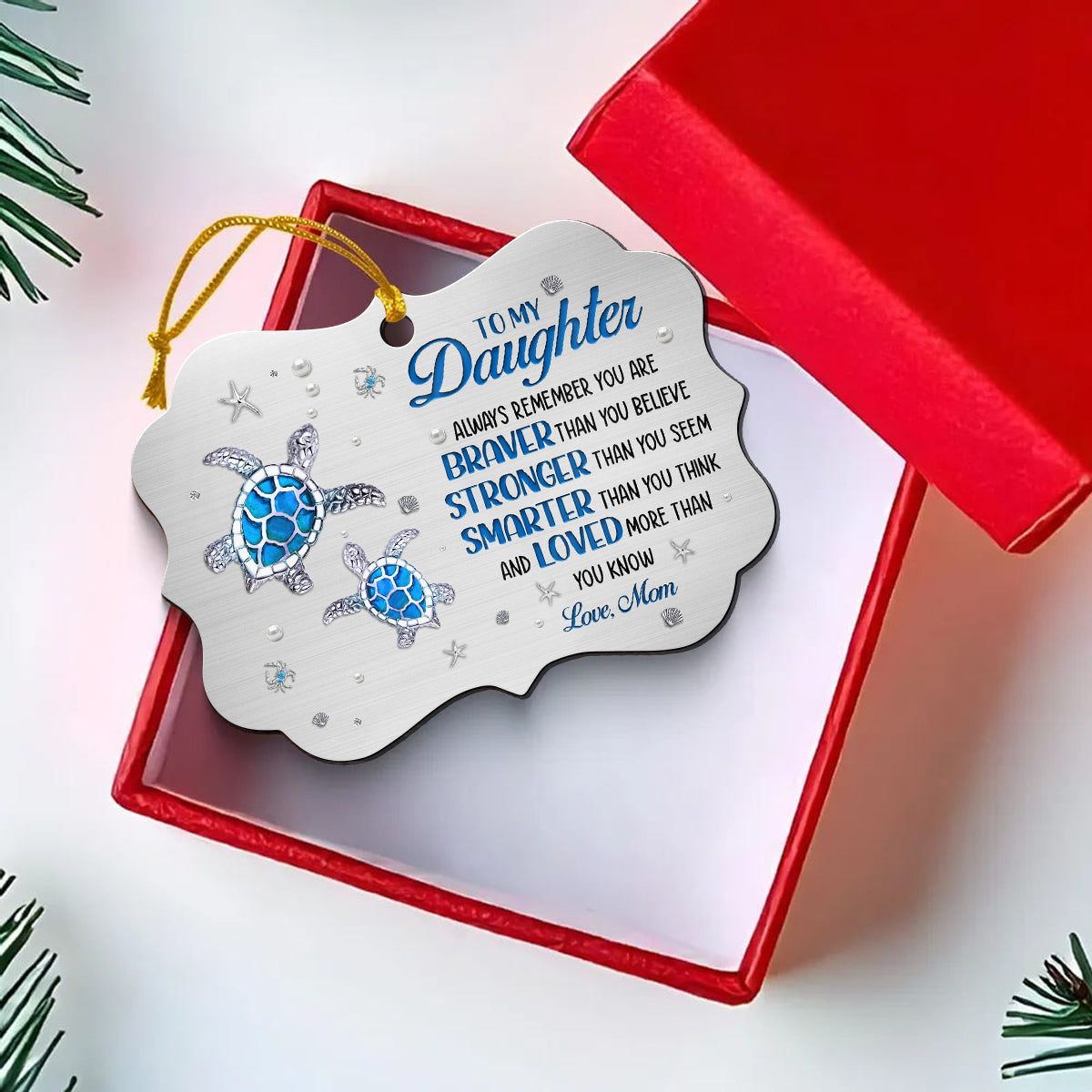 Cute Turtle You Are Smarter Than You Think Jewelry Style Printed Aluminum Ornament, Christmas Tree Holiday Ornament, Mom To Daughter Keepsake Gifts For Daughter Girl From Mom Mother