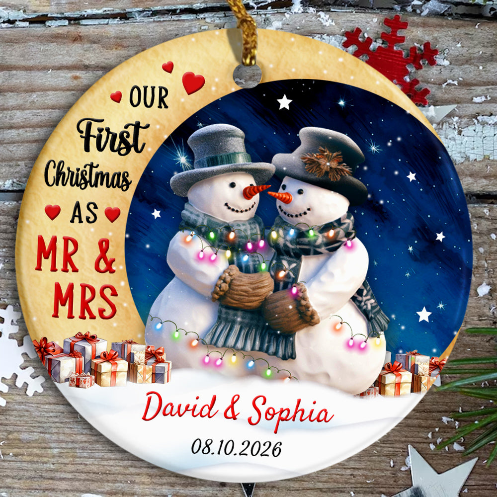 Newlywed Ornament, Our First Christmas As Mr & Mrs Cute Couple Crescents Moon, Holiday Tree Decoration, Wedding Keepsake, First Christmas Married Ornament Decor, Gifts For Bride Groom