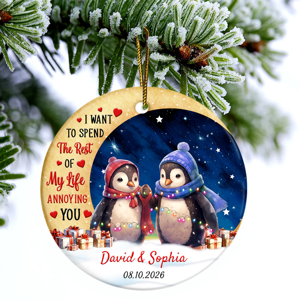 I Want To Spend Rest Of My Life Annoying You Penguin Couple Crescents Moon, Penguin Couple Keepsake Holiday Decor, Couples Christmas Ornament, Personalized Christmas Ornament