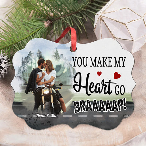 You Make My Heart Go Braaaap!, Motorcycle Couple Ornament, Romantic Biker Love Quote, Personalized Names, Adventure Love Decor Gifts For Him Her , Xmas Tree Decor, Gifts For Valentine