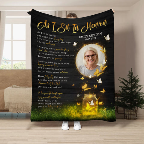 Sympathy Gifts, Personalized Blanket With Photo Comfort Message From Above, Photo Tribute Style, Memorial Words Of Peace And Comfort, Loss Of Mom Dad Blanket, Fleece Sherpa