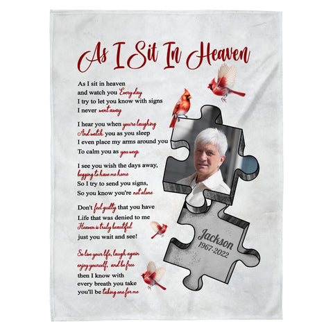 Sympathy Gifts, Memorial Blanket With Photo, Remembrance Blanket, Heaven Inspired, Memorial Keepsake, Heaven Watching Over Words, Symbolic Piece Silhouette With Photo, Loss Of Mom Dad
