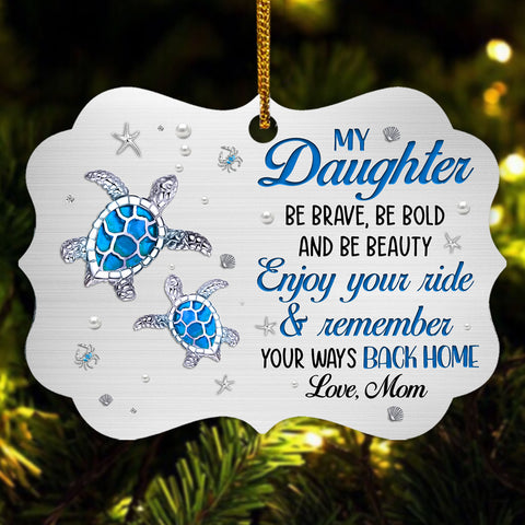 Cute Blue Turtle Enjoy Your Ride Jewelry Style Printed Aluminum Ornament, Holiday Christmas Tree Decor, Mom To Daughter Keepsake, Personalized Christmas Ornament, Gifts For Daughter