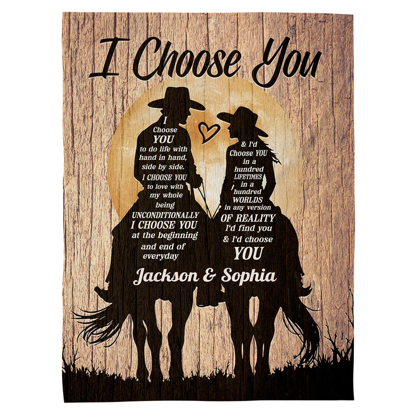 Mr And Mrs Gifts, Country Couple Silhouette Vintage I'd Find You & I'd Choose You, Personalized Blanket, Gifts For Him Her Honey, Custom Fleece Sherpa Blanket For Valentine Anniversary