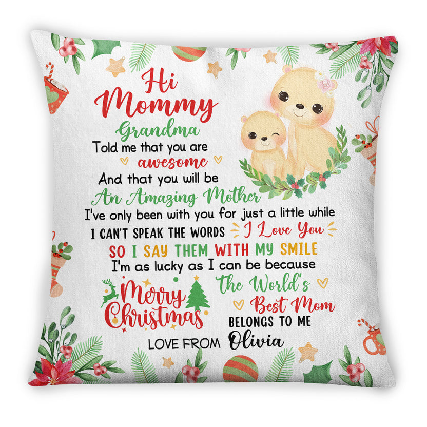 Personalized Square Pillow For New Mom From Baby Family Pregnancy Gifts Lion Grandma Told Me You Are Awesome Merry Christmas Custom Name Double Sided Sofa Couch Cushion On Christmas