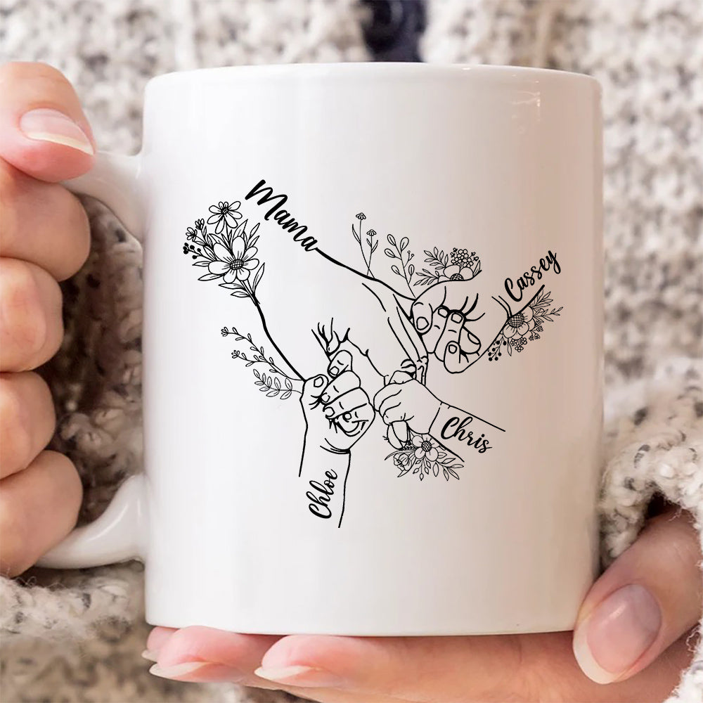 Grandma Gifts, Nana Ever Holding Hands Holding Nana's Hand Flower, Personalized Coffee Mug, Gifts For Gigi From Grandkids, With Multi Kids Ceramic Cup 11 15oz, Gifts For Mother's Day