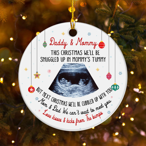 Twins Ultrasound Ornament, Daddy & Mommy Christmas Quote, Custom Sonogram Photo, Pregnancy Reveal Gift, Expecting Parents Ceramic Keepsake