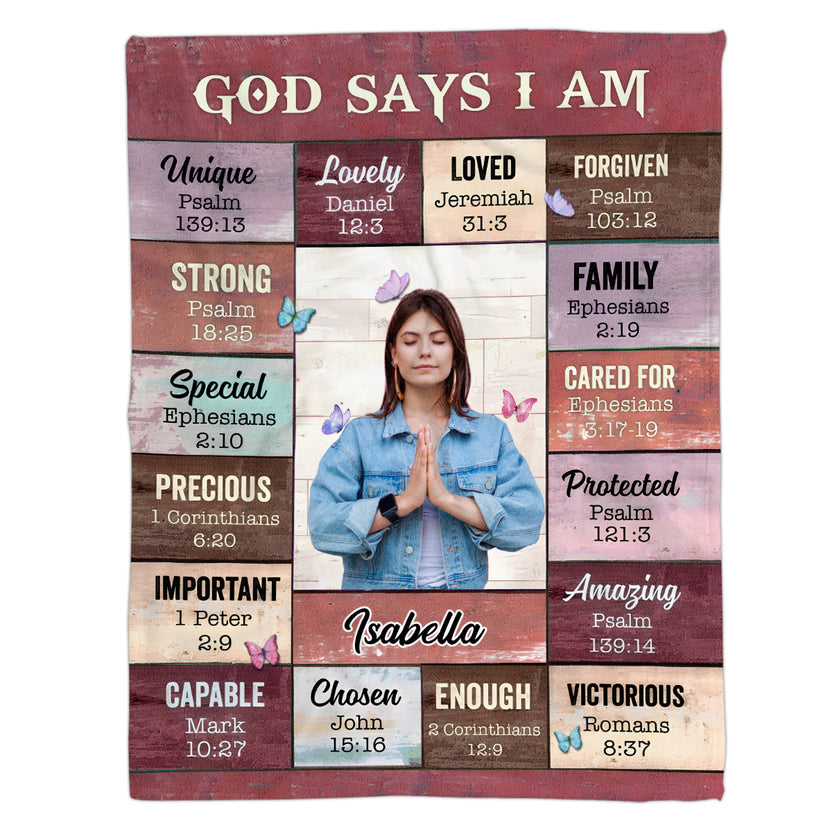 Personalized Blanket For Girl Women From Family Friends Religious Gifts God Says I Am Inspirational Positive Thinking Daily Affirmation Mental Health Fleece Sherpa Blanket For Birthday