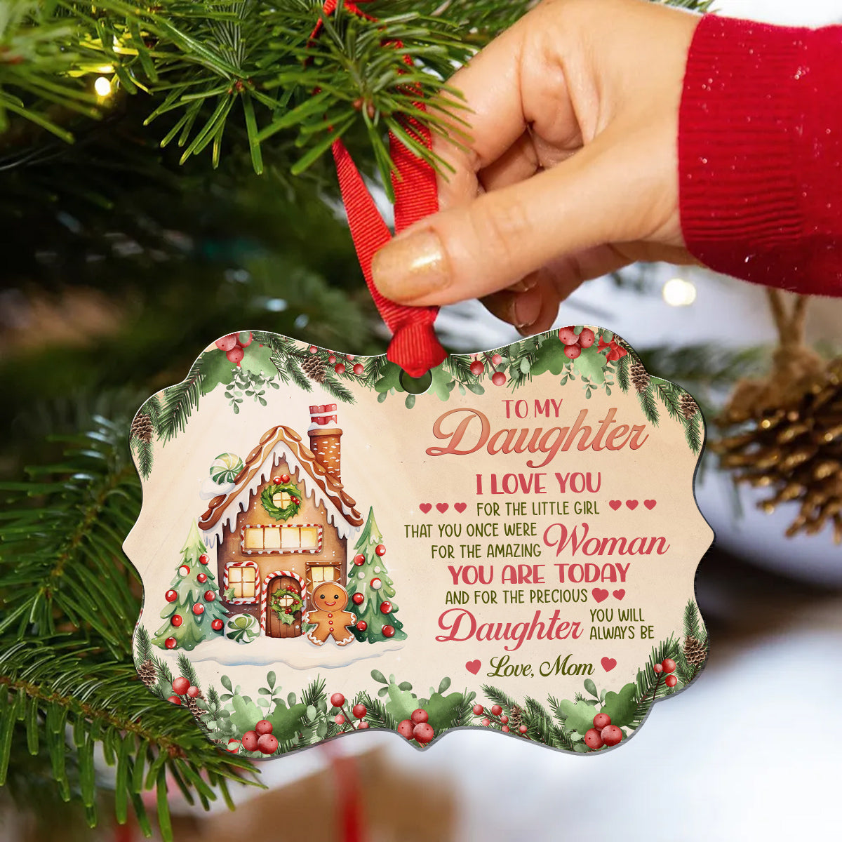 Cookie House Precious Daughter, Mom To Daughter Gingerbread House Aluminum Ornament, Christmas Tree Holiday Decoration, To My Daughters Keepsake Ornament, Gifts For Girl