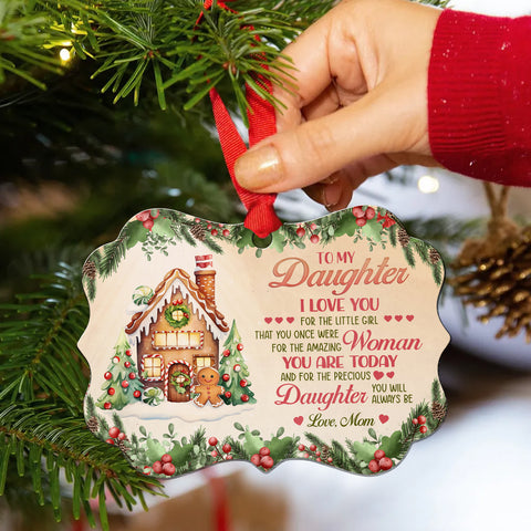 Cookie House Precious Daughter, Mom To Daughter Gingerbread House Aluminum Ornament, Christmas Tree Holiday Decoration, To My Daughters Keepsake Ornament, Gifts For Girl