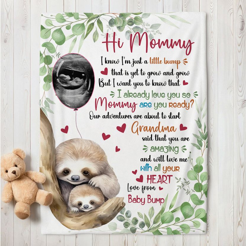 I Already Love You Leaf Mommy Baby Sloth With Balloon Green Leaf, Personalized Blanket, Gifts For New Mommy, Fleece Sherpa, New Mom Blanket, Gifts For Mother's Day