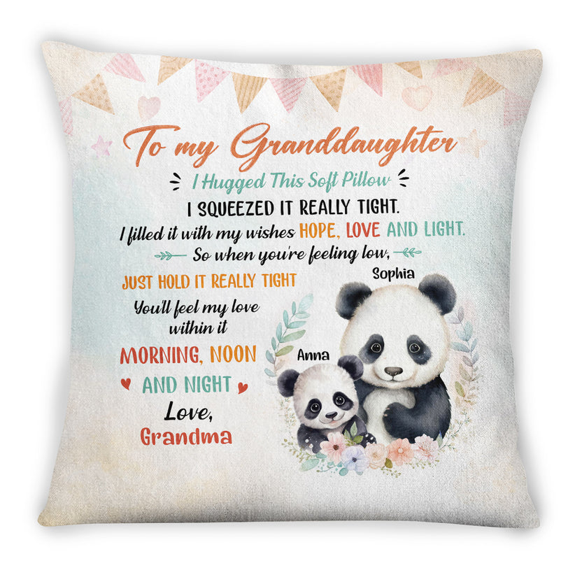 Personalized Square Pillow For Grandkids From Mimi Gifts For Granddaughter I Hugged This Soft Pillow Cute Panda Grandma Grandkids Custom Name Double Sided Sofa Couch On Birthday
