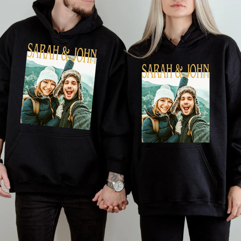 Custom Couple Photo T Shirt, Personalized Name Tee, Adventure Photo Shirt, Matching Couple Top, Romantic Memory Wear, Personalized TShirt, Gifts For Him Her Honey For Valentine Birthday