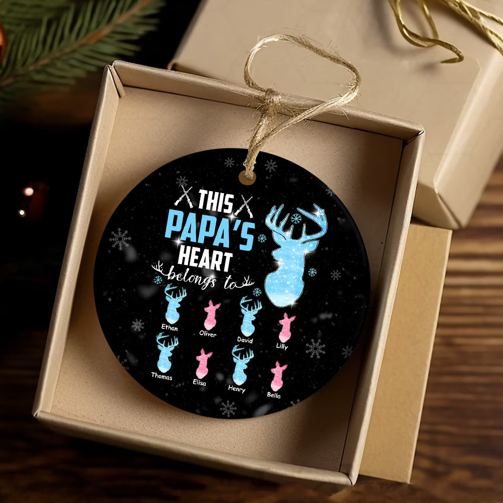 Gifts For Grandpa, This Papa's Heart Belongs To Grandkids Deer Bulk Doe, Personalized Christmas Ornament, Gifts For Hunting Lovers Papa From Kids, Xmas Tree Decor, Gifts For Christmas