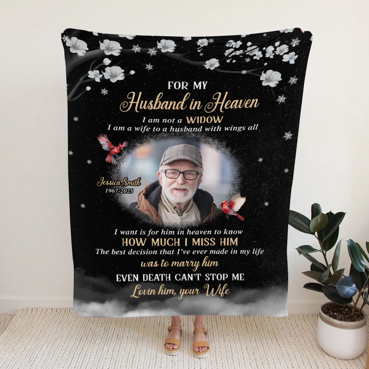 Sympathy Gifts, Memorial Blanket With Photo, For My Husband In Heaven I Am Not A Widow I Am A Wife To  Husband With Wing, Loss Of Loved Ones Blanket, Funeral Gifts For Anniversary